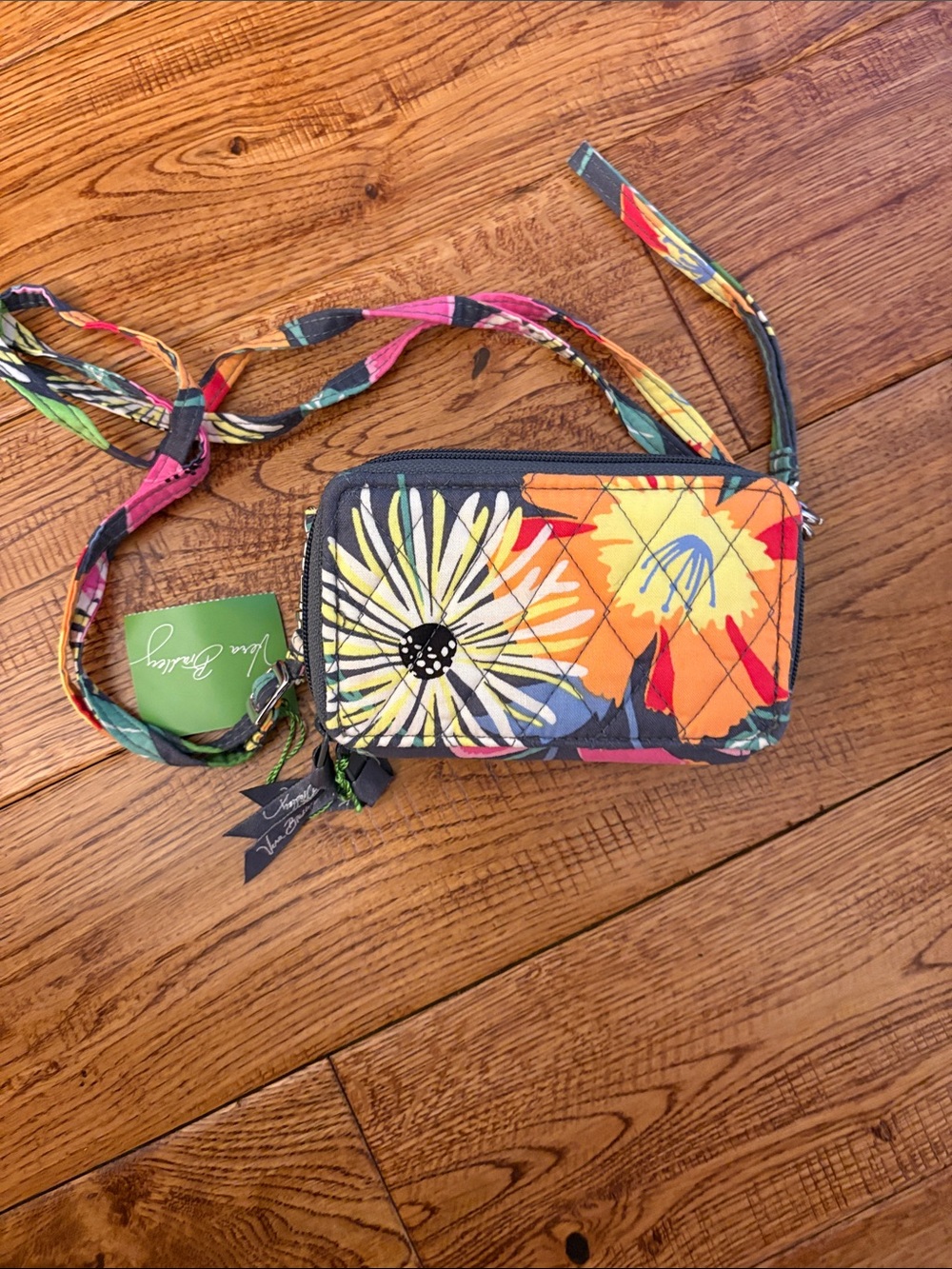 Vera Bradley Dark Gray Floral Crossbody with Pink, Yellow & Green Accents - Picture 4 of 6